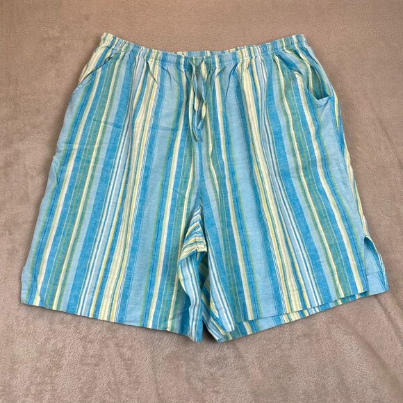 Erika Womens Linen Blend Short Size 3X Blue Striped Drawstring Casual Summer - Picture 10 of 11